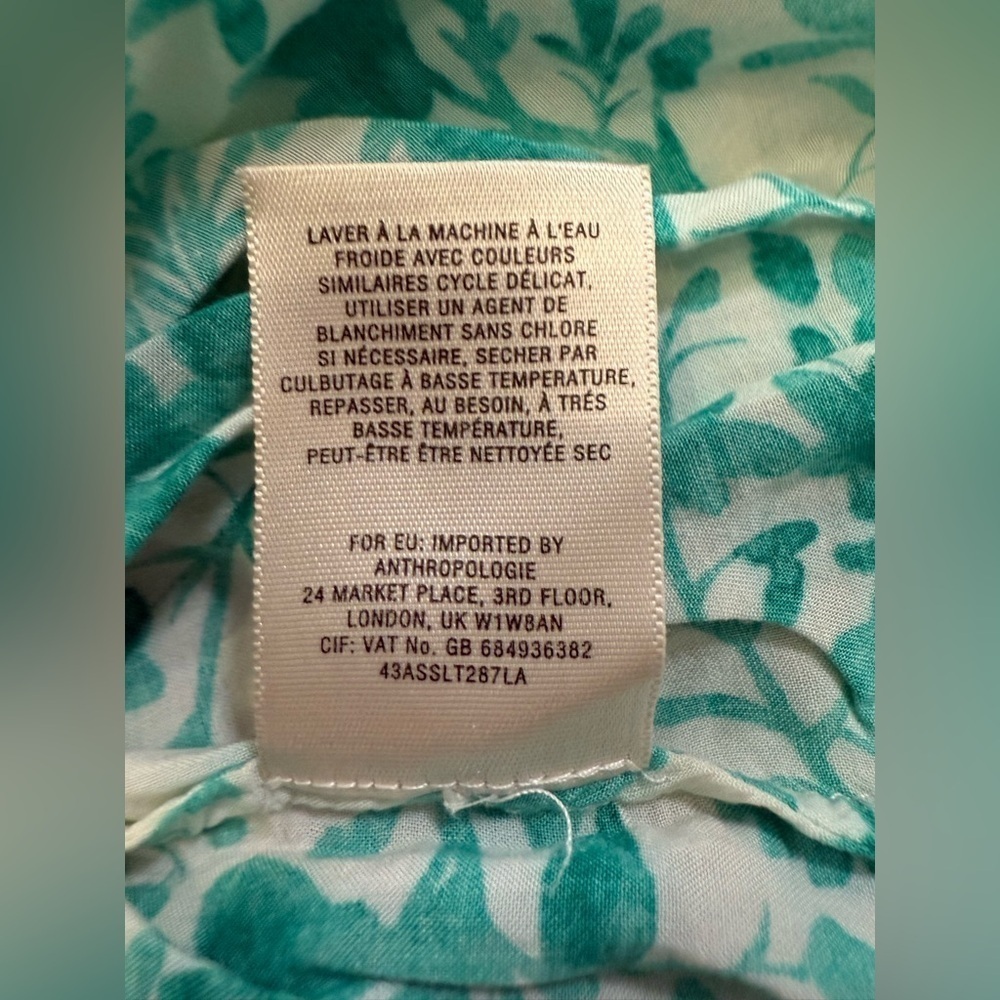 Maeve Women’s Teal & White Floral Long Sleeve Shirt - Size Small - Picture 7 of 7